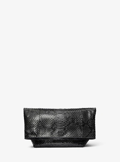 Michael Kors Candice Small Python Embossed Leather Folded Clutch In Grey