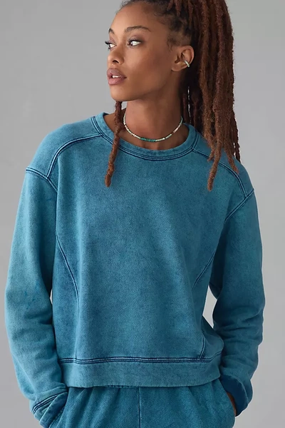 Sundry Long-sleeve Boxy Crop Sweatshirt In Blue