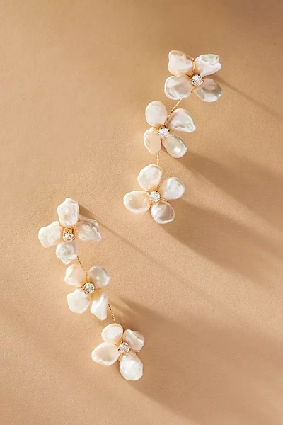 Serefina Heishi Pearl Floral Drop Earrings In White