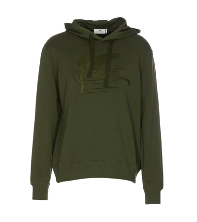 Etro Logo-embroidered Cotton Hoodie In Verde