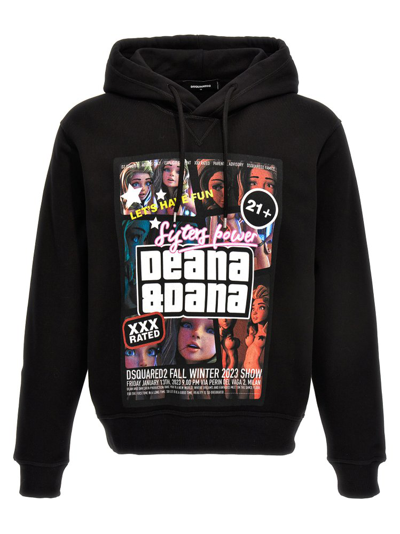 Dsquared2 Printed Cotton Hoodie In Black