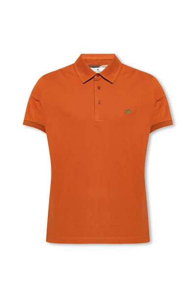 Etro Logo Embroidered Short Sleeved Polo Shirt In Orange