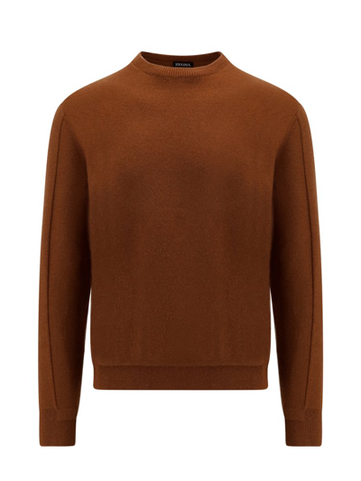 Z Zegna Crewneck Knitted Jumper In Brown