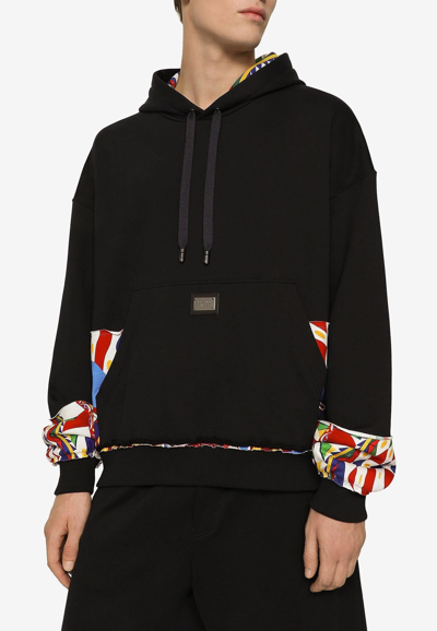 Dolce & Gabbana Carretto Print Trim Hoodie In Black