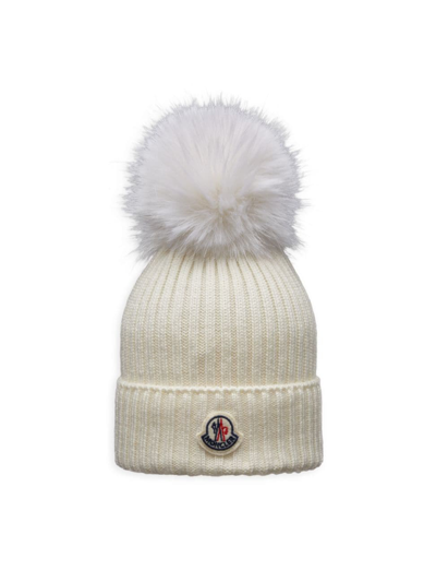 Moncler Girl's Pom-pom Beanie In White