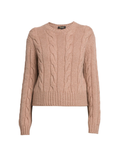 Loro Piana Women's Cable-knit Cashmere Sweater In Mat Tobacco Melange
