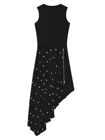 Givenchy 4g Asymmetric Silk Midi Dress In Black