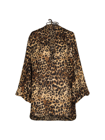 Johanna Ortiz Romancero Gitano Leopard-print Silk Tunic Top