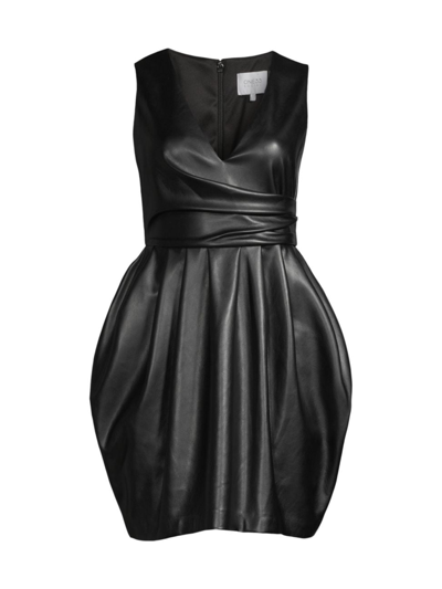 One33 Social Sleeveless Ruched Vegan Leather Mini Dress In Black