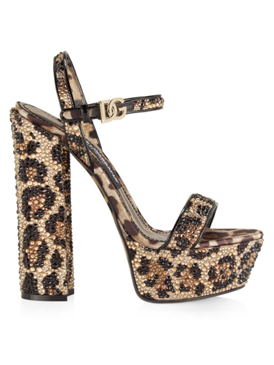 Dolce & Gabbana 水晶缀饰防水台凉鞋 In Leopard
