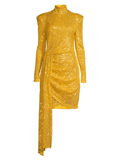 One33 Social The Diana | Gold Sequin Faux Wrap Cocktail Dress In Yellow