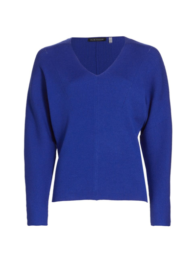 Elie Tahari Women's Dolman-sleeve V-neck Rib-knit Sweater In Sapphire