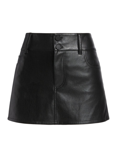 Alice And Olivia Laika Low Rise Vegan Leather Mini Skirt In Black