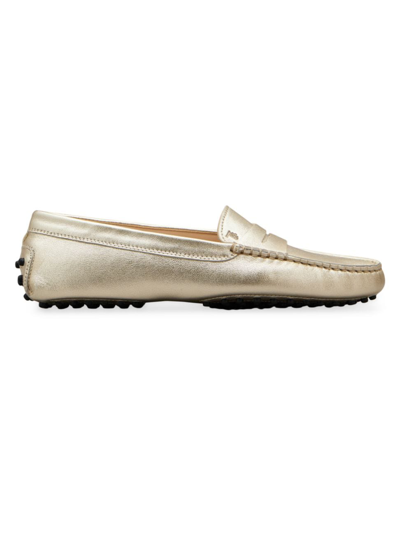 Tod's Women's Gommini Mocassino Metallic Leather Loafers In Light Gold