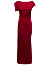 DEL CORE MAXI DRAPED RED DRESS WITH FRONT SLIT IN ACETATE BLEND WOMAN