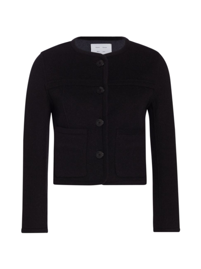 Proenza Schouler White Label Reversible Melton Wool Double Faced Cropped Jacket In Black Steel Grey