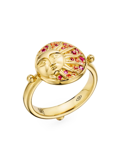 Temple St Clair Women's Celestial Solar Eclipse 18k Yellow Gold, Ruby & Orange Sapphire Ring