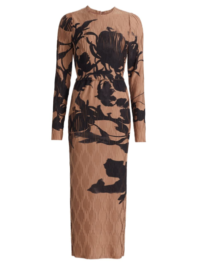 Jason Wu Collection Print Placed Pleated Dress In Beige Black