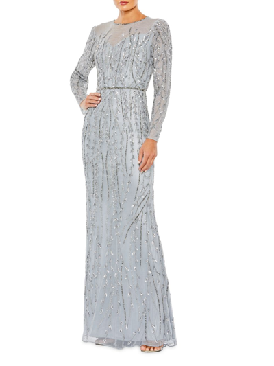 Mac Duggal Women's Embellished Long-sleeve Column Gown In Platinum