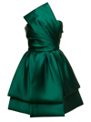 ALBERTA FERRETTI MINI GREEN FLARED DRESS WITH MAXI DETAIL IN SILK BLEND WOMAN