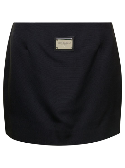 Dolce & Gabbana Logo-plaque Faille Mini Skirt In Black