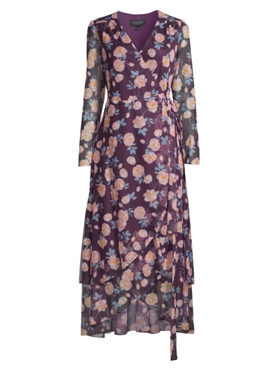 Laundry By Shelli Segal Floral Long Sleeve Maxi Wrap Dress In Crafty Rossete