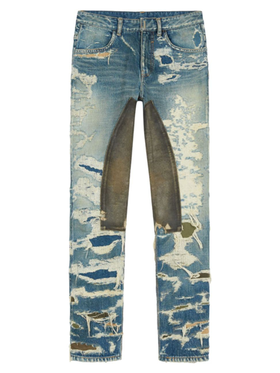 Givenchy Men's Jeans In Destroyed Denim And Moleskin In Medium Blue