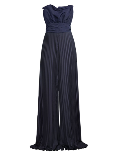 One33 Social Pleated Strapless Wide-leg Jumpsuit In Navy