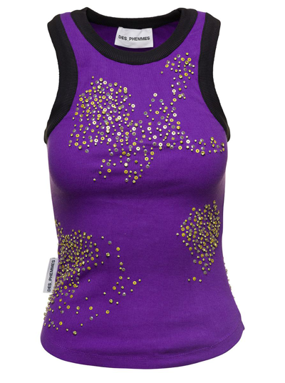 Des Phemmes Rib Embroidered Tank Top In Violet