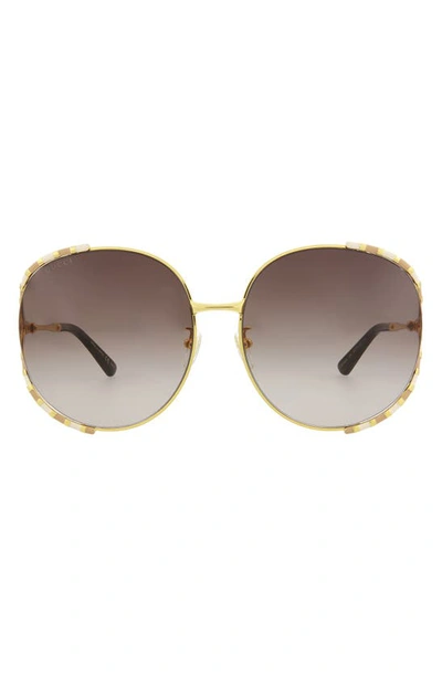 Gucci Grey Gradient Round Sunglasses Gg0225s 001 63 In Brown