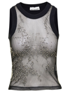 DES PHEMMES BLACK TANK TOP WITH EMBROIDERY AND RHINESTONES IN SEMI-SHEER TULLE WOMAN