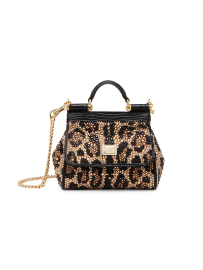 Dolce & Gabbana Sicily Tiny Strass Leopard Top-handle Bag