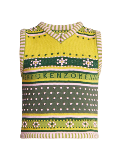 Kenzo Fair Isle Intarsia-knit Vest In Vert