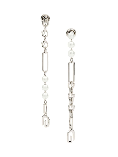 Givenchy Women's G Link Earrings In Metal With Pearls In White Silvery