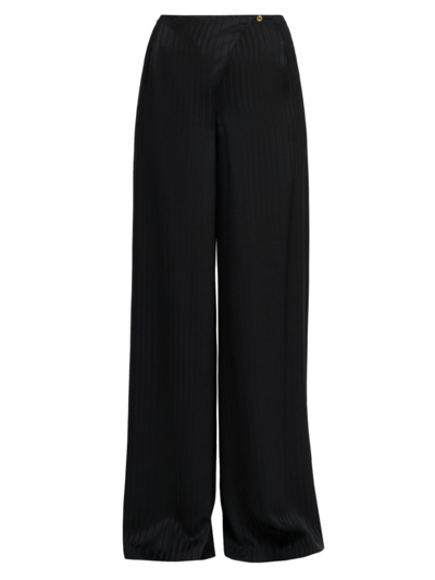 Loro Piana Dresden Ocean Striped Silk Wide-leg Trousers In 8000 Black