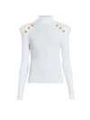 BALMAIN WOMEN'S BUTTON-TRIMMED TURTLENECK SWEATER