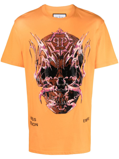 Philipp Plein Ss Chrome Logo-print Cotton T-shirt In Orange