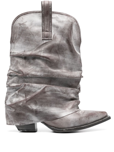 R13 Low Rider Distressed Cowbody Boots In Grey