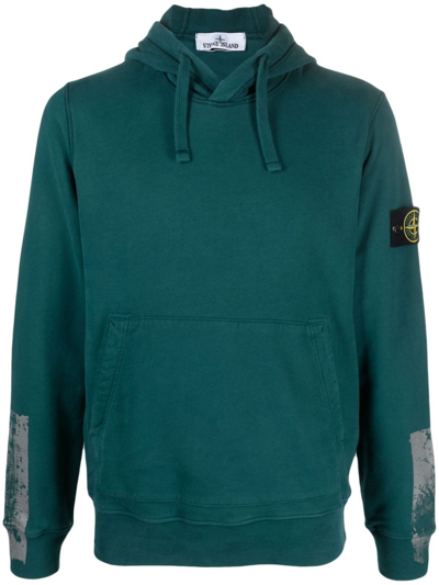 Stone Island Compass-motif Cotton Hoodie In Green