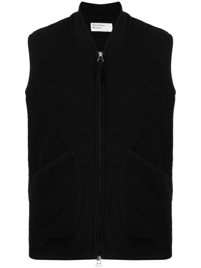 Universal Works Wool-blend Zip-up Gilet In Black
