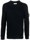 Stone Island Organic Cotton Crew Neck Sweater With English Ribs Knitwear Blue In Blue
