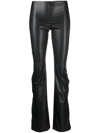Coperni Flared High-waisted Trousers With Faux Leather Texture In Black