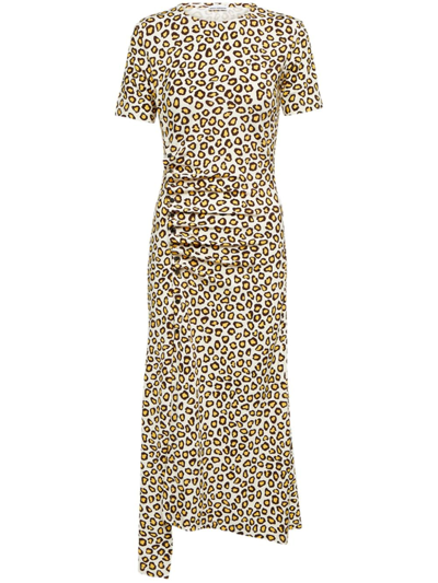Rabanne Leopard-print Ruched Midi Dress In Neutrals