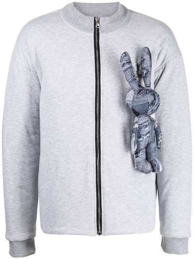 Natasha Zinko Bunny-appliqué Bomber Jacket In Grey