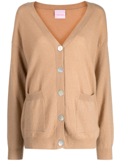 Crush Cashmere V-neck Cashmere Cardigan In Brown