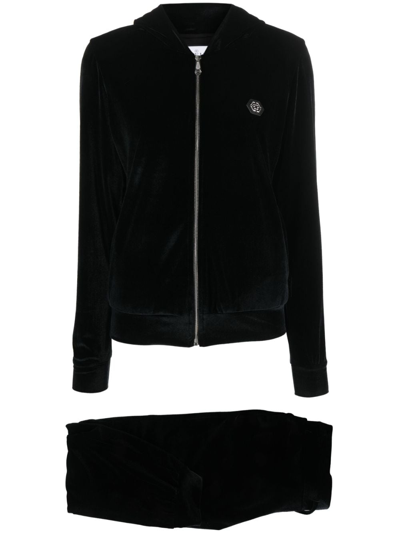 Philipp Plein Teddy Bear Zip-up Tracksuit Set In Black