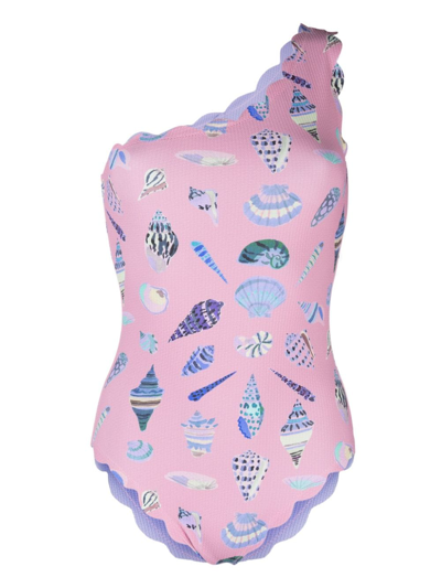 Marysia Shell-print One-shoulder Swimsuit In Pink