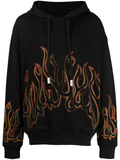 Haculla Up In Flames Studded Cotton Hoodie In Black
