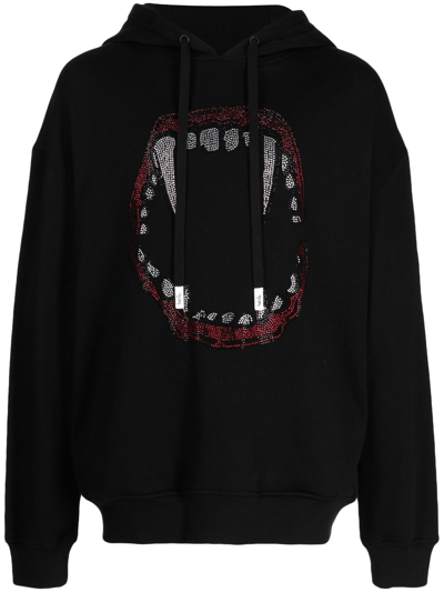 Haculla Flashy Fang Lips Cotton Hoodie In Black