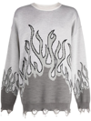 HACULLA DISTRESSED-EFFECT FLAME-PRINT WOOL JUMPER